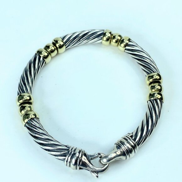 David Yurman Two-Tone Metro Cable Station Sterling 14K buckle bracelet JR9851 - Picture 5 of 8